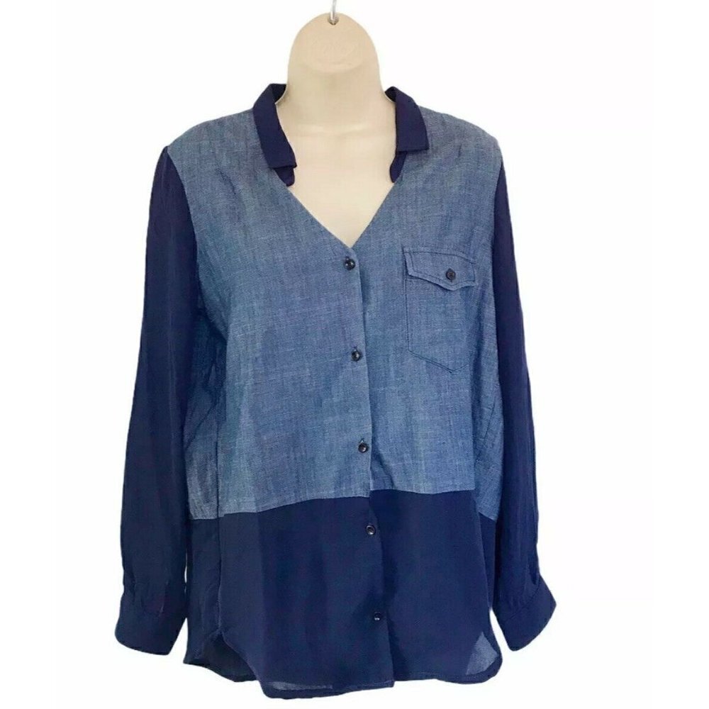 Sport The Kooples Blue Denim & Semi Sheer Top S